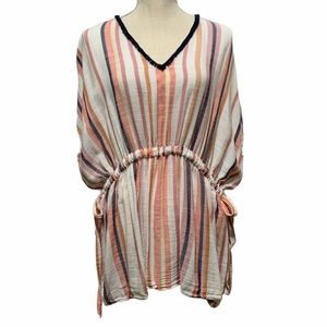 Express V-Neck Kimono Top Tie Waist Pom Pom Trim